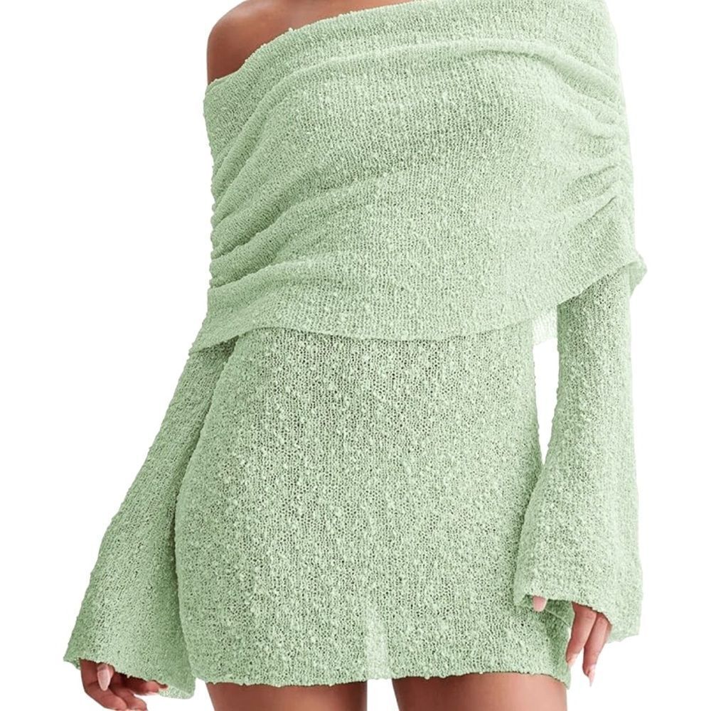 Off-Shoulder Green Mini Dress